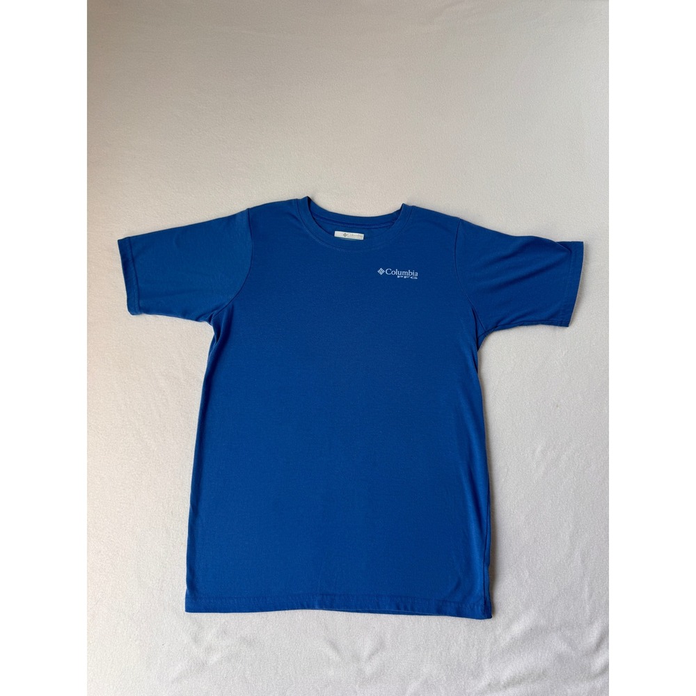 Columbia PFG Boys Large 14-16 Blue Git Fishin Dog Graphic T Shirt Fishing Tee